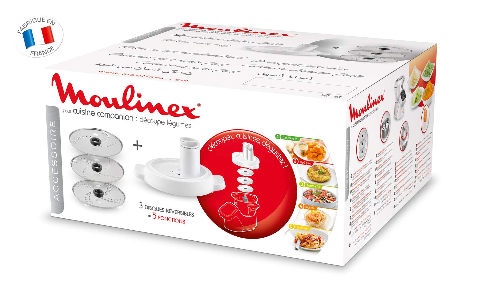 Moulinex Découpe-Légumes Pour Robot Cuiseur Companion, Accessoire Officiel, Râpe Et Tranche, Compatible Avec Tous Les Robots Cuisine Companion Xf383110, Blanc