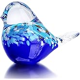 QFkris 6.5inch Blown Glass Blue Bird Figurine Collectibles Handmade Art Glass Animal Paperweight,Home Decoration Tabletop Centerpiece for Bird Lover
