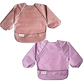Tiny Twinkle Long Sleeve Bib for Babies & Toddlers | 2-Pack Waterproof Smock Bib for Eating | Machine Washable & Mess-Proof Feeding Essentials | Newborn Shower Gift (Taupe Lilac,6–24M)