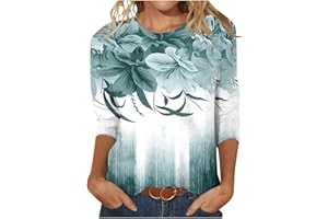 FARTEY Womens 3/4 Sleeve Summer Tops 2024 Crewneck Casual Printed Blouses Three Quarter Sleeve Work Office T Shirts