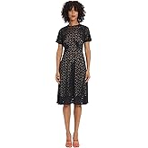 Maggy London Womens A-line Short Sleeve Floral Laser Cut Knee Length Dress