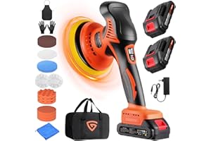GEARLASSO Car Buffer Polisher, 8 Variable Speed Car Polisher 2800-6000RPM Cordless Car Polishing Machine with 2x 21V 2000mAh Batteries and 17 Piece Polishing Kit for Car Detailing Scratch Removing