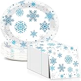 50PCS Winter Snowflake Oval Paper Plates and Napkins Large 11In Disposable Winter Xmas Snowflake Themed Platter Heavy Duty Dish Tray for Gathering Holiday Carnival Party Kitchen Dining Tableware Decor