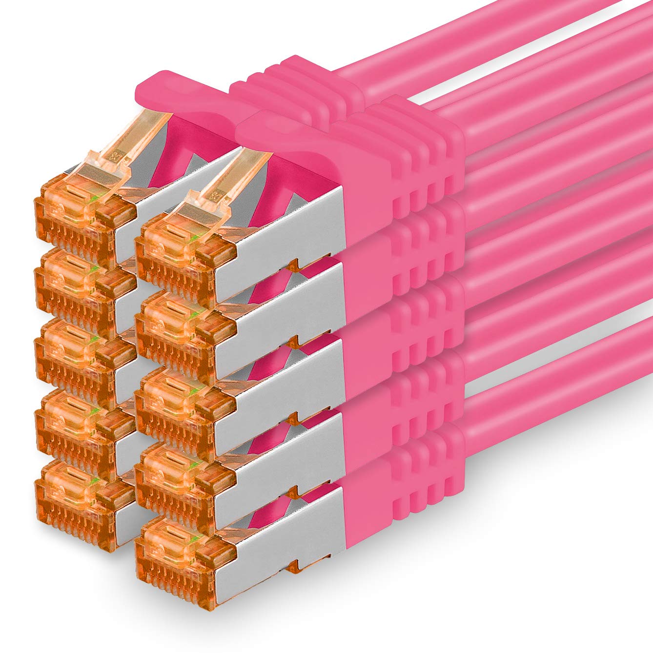 1aTTack.de 0.25 m - Cat.7 Network Cable Magenta - Pack of 10 Gigabit Ethernet LAN Cable 10000 Mbit S Patch Cable Cat7 Cable S FTP PIMF Shielding LSZH Cat.7 Raw Cable RJ45 Connector Cat 6a - 10 x 0.25