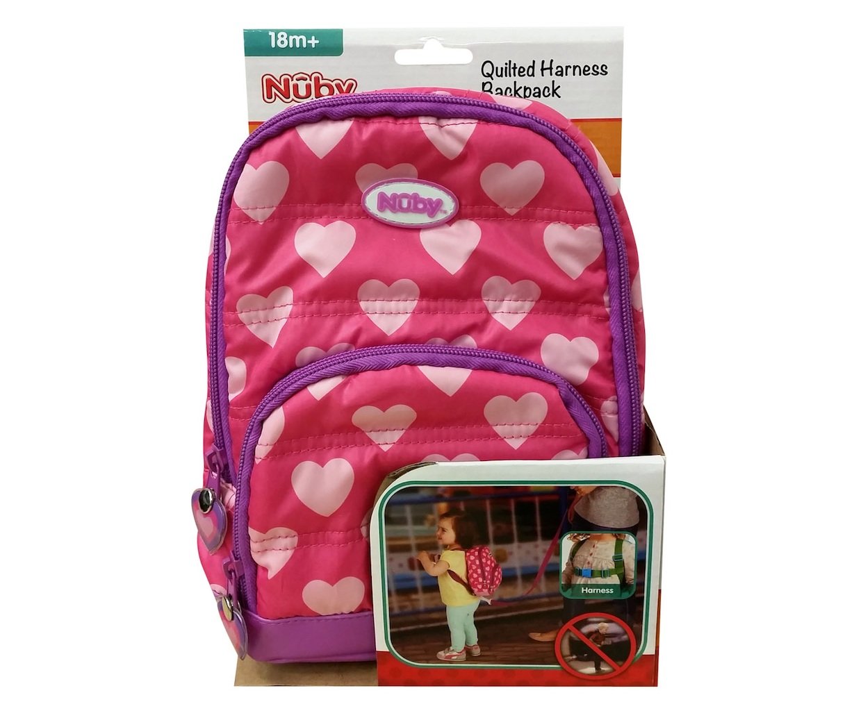 Nuby Quilted Baby Backpack with Safety Harness,Pink Hearts Pricepulse