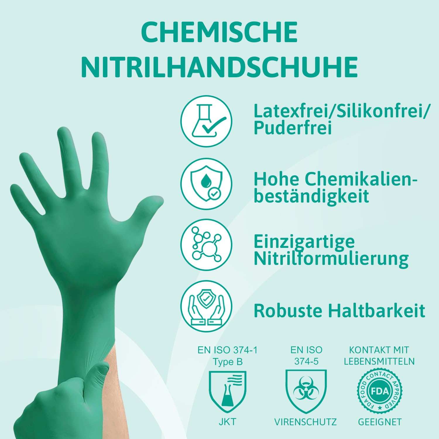 Ansell TouchNTuff 92-600,Nitril- Einmalhandschuhe, Einweghandschuhe für Lebensmittel, Chemikalienschutzhandschuhe mit hohem Schutz, Latexfreie Handschuhe, Grüne Nitrilhandschuhe, 100 Stück, Gr. L 2