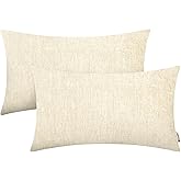BRAWARM Throw Pillow Covers 12x20 Inches - Cream Chenille Lumbar Pillow Covers Pack of 2, Solid Dyed Soft Chenille Pillow Cases for Couch Sofa Bed Home Decoration