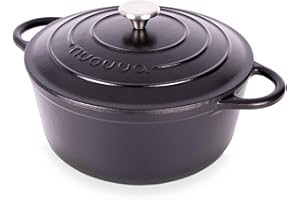 Cast Iron Dutch Oven with Lid – Non-Stick Ovenproof Enamelled Casserole Pot, Oven Safe up to 500° F – Sturdy Dutch Oven Cookware – Black, 6.4-Quart, 28cm – by Nuovva