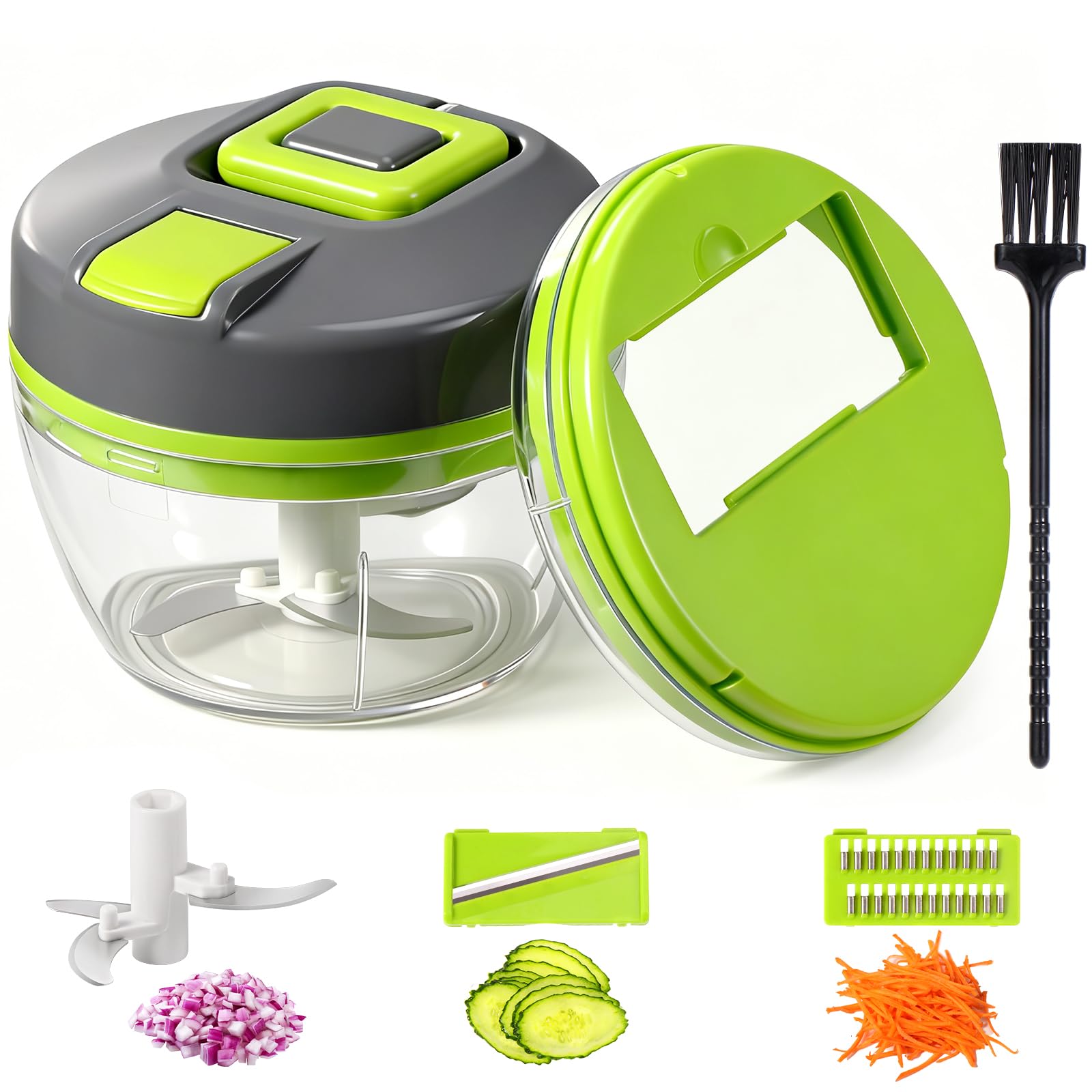Diboniur Zerkleinerer Manuell 520 ml, Zwiebelschneider 3-in-1 mit Seilzug