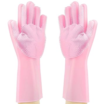 Supreme Silicone Dishwashing Gloves with Wash Scrubber - Kitchen Heat Resistant Rubber Glove for Cleaning,Pet Care