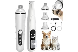 PAPMINI 2 in 1 Dog Nail Grinder Quiet and Dog Paw Trimmer, Powerful Painless Electric Dog Nail Trimmers for Large Medium Small Dogs, Rechargeable Cordless Dog Hair Clippers for Paws, Ears, Eyes, Rump