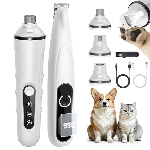 PAPMINI 2 in 1 Dog Nail Grinder Quiet and Dog Paw Trimmer, Powerful Painless Electric Dog Nail Trimmers for Large Medium Small Dogs, Rechargeable Cordless Dog Hair Clippers for Paws, Ears, Eyes, Rump