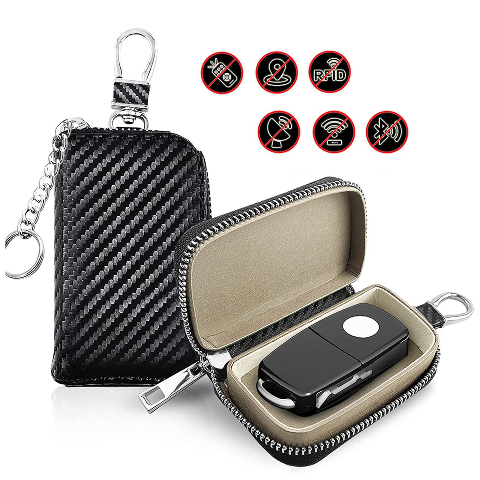 FOXNSK 2 Pcs Faraday Car Key Case, Faraday Cage Car Key Protector RFID Signal Blocking Anti-Theft Pouch Anti-Hacking Case Blocker