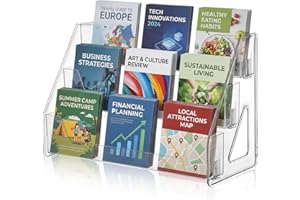 3 Tier Brochure Holder 12x8” Acrylic Pamphlet Holder Display Stand Holds 3 Brochures in One Row Clear Literature Display Stan