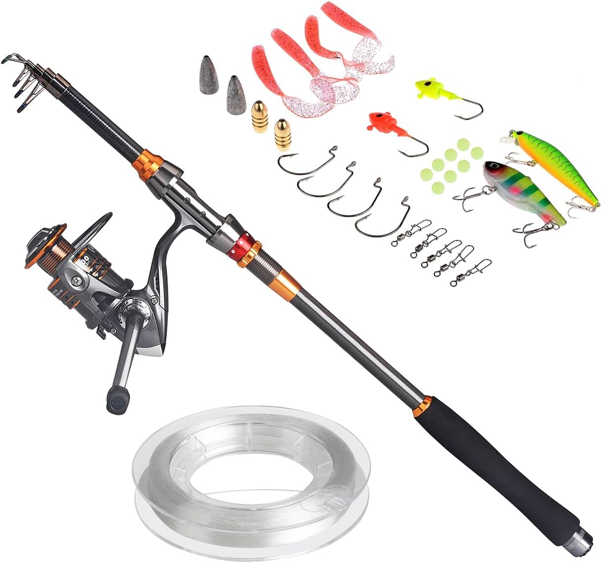 PLUSINNO® Travel Spinning Fishing Rod Combos Carbon Telescopic Fishing Rod Pole with Reel Combo