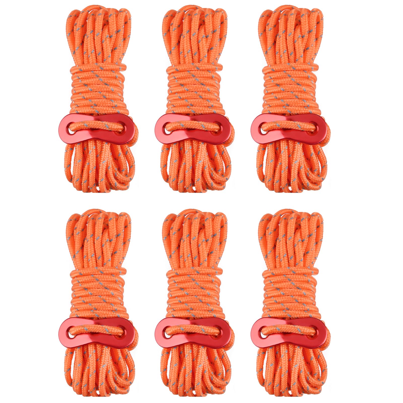 TRIWONDER Reflective Guy Ropes with Tensioners 4mm Guide Ropes 4m Tent Guy Line Cord Tent Paracord Nylon Camping Rope for Tent Tarp (Orange - 6 Pcs)