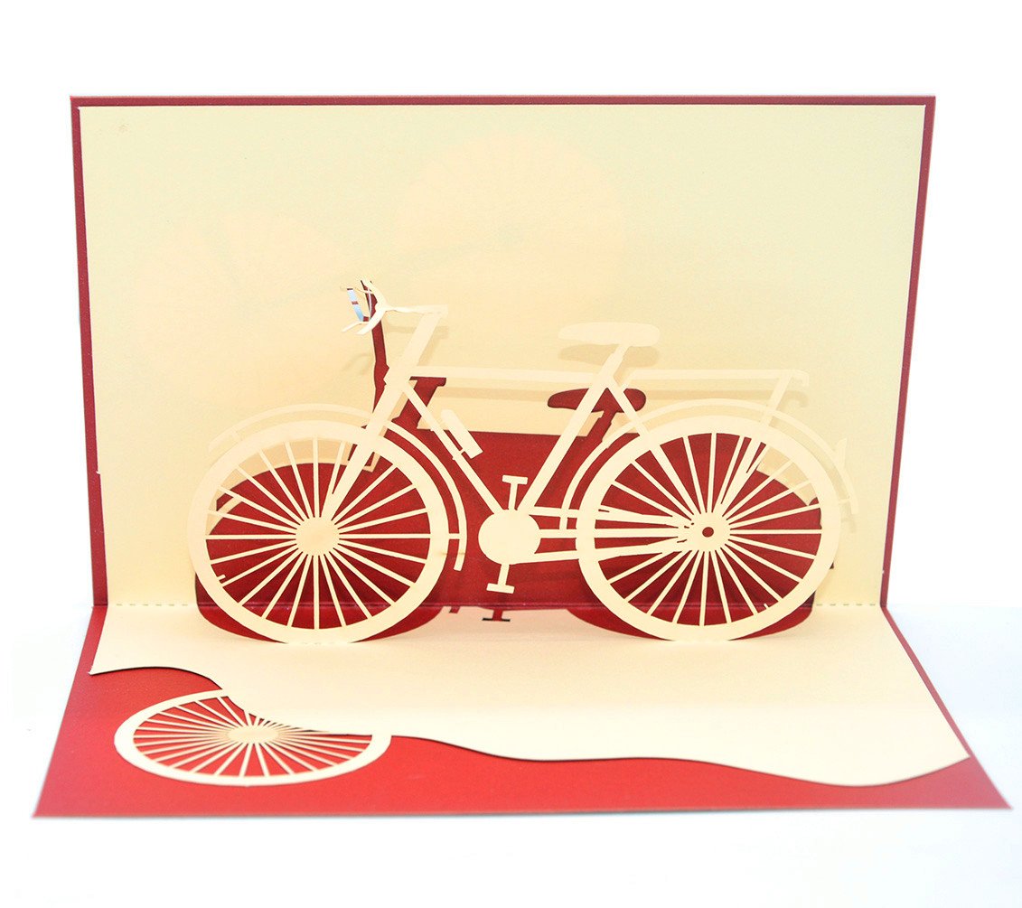Medigy 3D Pop Up Greeting Cards Bicycle Blank Cards for Most Occastions (Red)
