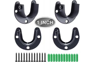 Canomo 4 Packs Heavy Duty Stainless Steel Closet Rod Sockets Closet Pole End Supports Flange Rod Holder with Screws, 1 Inch Diameter, Black (U-Shaped)