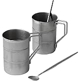 AGLSLYB 2Sets Vintage Lightweight Stainless Steel Camping Mugs 13oz/370ml With Spoon–Portable Coffee Tea Beer Cups For Hiking Backpacking Travel Outdoor Adventures