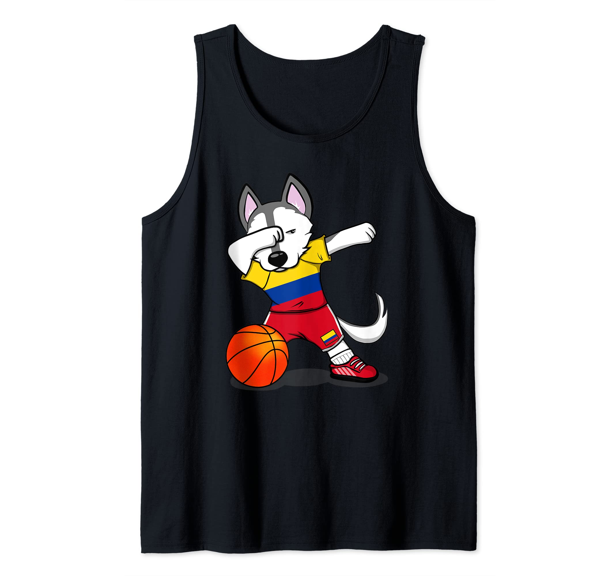 Dabbing Husky Colombia Basketball Fans Jersey Colombian Flag Tank Top