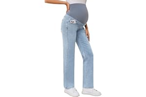 POSHGLAM Women's Maternity Jeans Straight Leg 30'' Over Belly Comfy Stretch Denim Pants, S-XXL