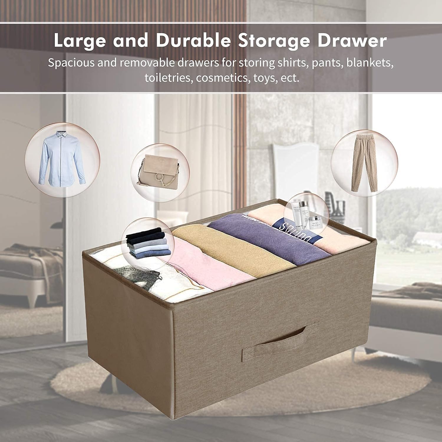 Dresser Storage Tower with 7 Drawers, Fabric Dresser, Organizer Unit for Bedroom, Living Room, Sturdy Steel Frame, Easy Pull Fabric Bins & Wooden Top -Camel DS0005D: Kitchen & Dining