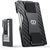 Lamicall Minimalist Carbon Fiber Wallet - Slim Metal RFID Blocking Card Holder with Mechanical Hinge (No Elastic) - Holds 15-20 Cards, Money Clip & Cash Strap Included - Front Pocket EDC Gear for Men