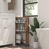 HOOBRO Slim Storage Trolley 4-Tier Narrow Kitchen Cart Rustic Brown Black view 4