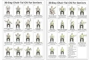 Tai Chi Chair Workout Chart, Chair Tai Chi for Seniors Wall Chart – 30-Day Seated Tai Chi Routine, Seated Exercise Poster for Beginners, Home Gym Decor, Unframed 2-Pack (10x8 Inch)