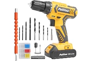 PULITUO Cordless Drill Set - 20V Electric Power Drill with Battery and Charger, 30N.m and 21+1 Torque, 2 Variable Speeds, includes a 59-pcs Drill Driver Bits Kit and Screws Set (Yellow)