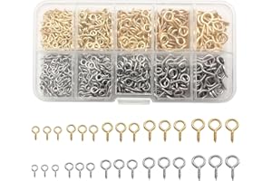 IDEALSV 1000 Pcs Small Screw Eye Pin Jewelry Making Eyelet Hook Kits for Craft 5 Sizes Silver and Gold (4x8mm,5x10mm,6x12mm,7x14mm,8x16mm)