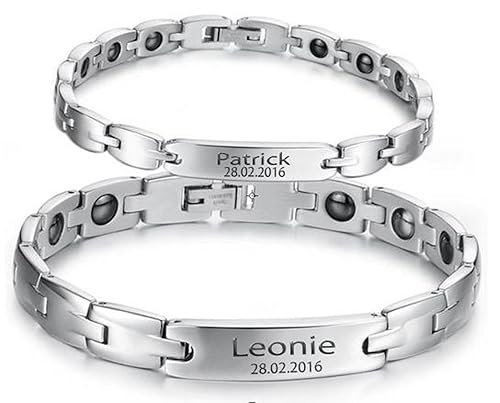 aplusashop ID Edelstahl Magnetisches Armband + Gravur Nach Wunsch Auch als Partnerarmbänder Neu