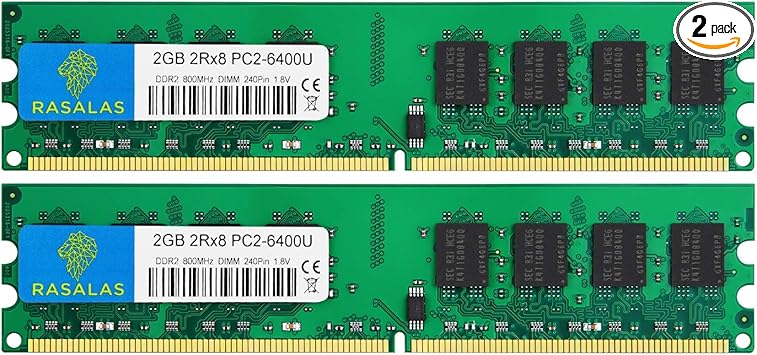 Rasalas Ddr2 800 Pc2 6400 Ddr2 4gb Kit 2x2gb Ddr2 800 Udimm Ram Desktop Pc2 6400u 2rx8 1 8v Cl6 240 Pin Non Ecc Unbuffered Desktop Ram Memory Modules At Amazon Com