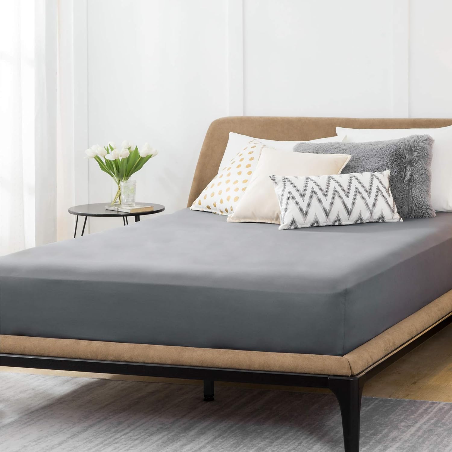Bedsure Fitted Sheet Queen Grey - Queen Fitted Sheet Only for Mattress Up to 14 inches, Extra Soft Brushed Microfiber, Wrinkle & Fade Resistant(Queen, Dark Grey): Home & Kitchen