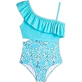 Alakuoti Girls One Piece Swimsuits Cutout Ruffle Bathing Suit Quick Dry Beach Swimwear with Adjustable Strap 5-14 Years