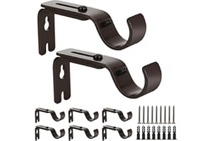 LISHINE 8 Pcs Curtain Rod Bracket for 1 Inch Rod, Adjustable Curtain Rod Brackets Bronze Curtain Rod Holders Heavy Duty Curtain Rod Hardware Brackets Single Rod Bracket for Wall Mount