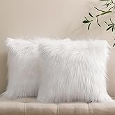 Phantoscope Pack of 2 Faux Fur Solid Throw Decorative Pillow Cover Cushion Covers Luxury Soft Decorative Pillowcase Fuzzy Pillow Covers for Bed/Couch, White 18 x 18 Inches
