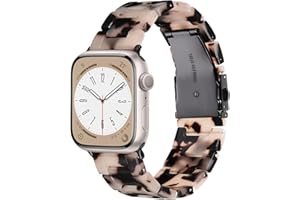 V.R.HOPE Resin Watch Band Compatible with Apple Watch Band for Women 38mm 40mm 41mm 42mm Tortoise Fashion Lightweight Bracelet Strap for iWatch Series 11/10/9/8/7/6/5/4/3/2/1/SE3 (Black Floral)