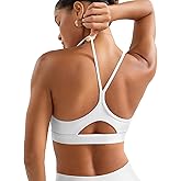 YEOREO Luciny Workout Y Back Sports Bras for Women Spaghetti Straps Racerback Padded V Neck Medium Impact Gym Bra Yoga Top