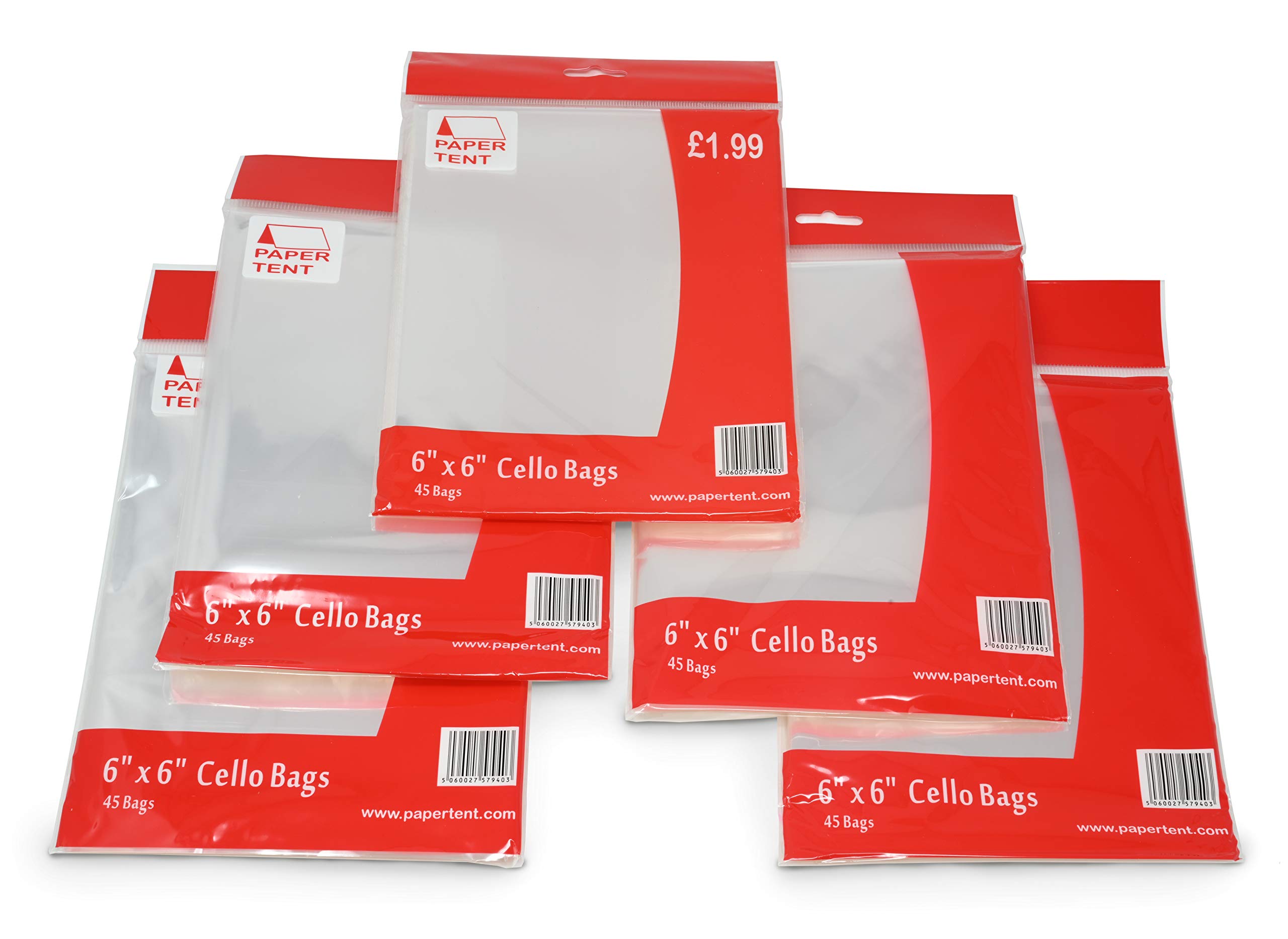 Papertent 6" x 6" Cello Bags, 40 Micron Thick, Qty 225 (5 PACKS x 45)
