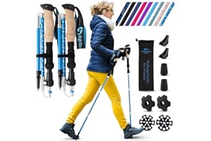 HIGH STREAM GEAR Walking Sticks for Men & Women - 14.5" Foldable Hiking Poles for Backpacking, Exercising and Traveling, Set of 2 Aluminum Nordic Collapsible Trekking Poles