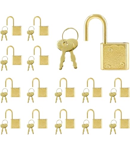 Unlorspy 10 Pcs Gold Mini Padlock with Key, Small Luggage