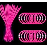 NUDALA 200 Pack Pink Glow Sticks Bracelet Necklaces Bulk Glow in The Dark Party Supplies 8” Light Stick Pack with Connectors for Christmas Valentine's Day Easter Basket Stuffers Birthday Carnival