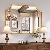 Kelly Miller 30"x40" Large Gold Bathroom Mirror for Wall, Gold Scalloped Vanity Mirror Bevelled Framed Decorative Mirror for 