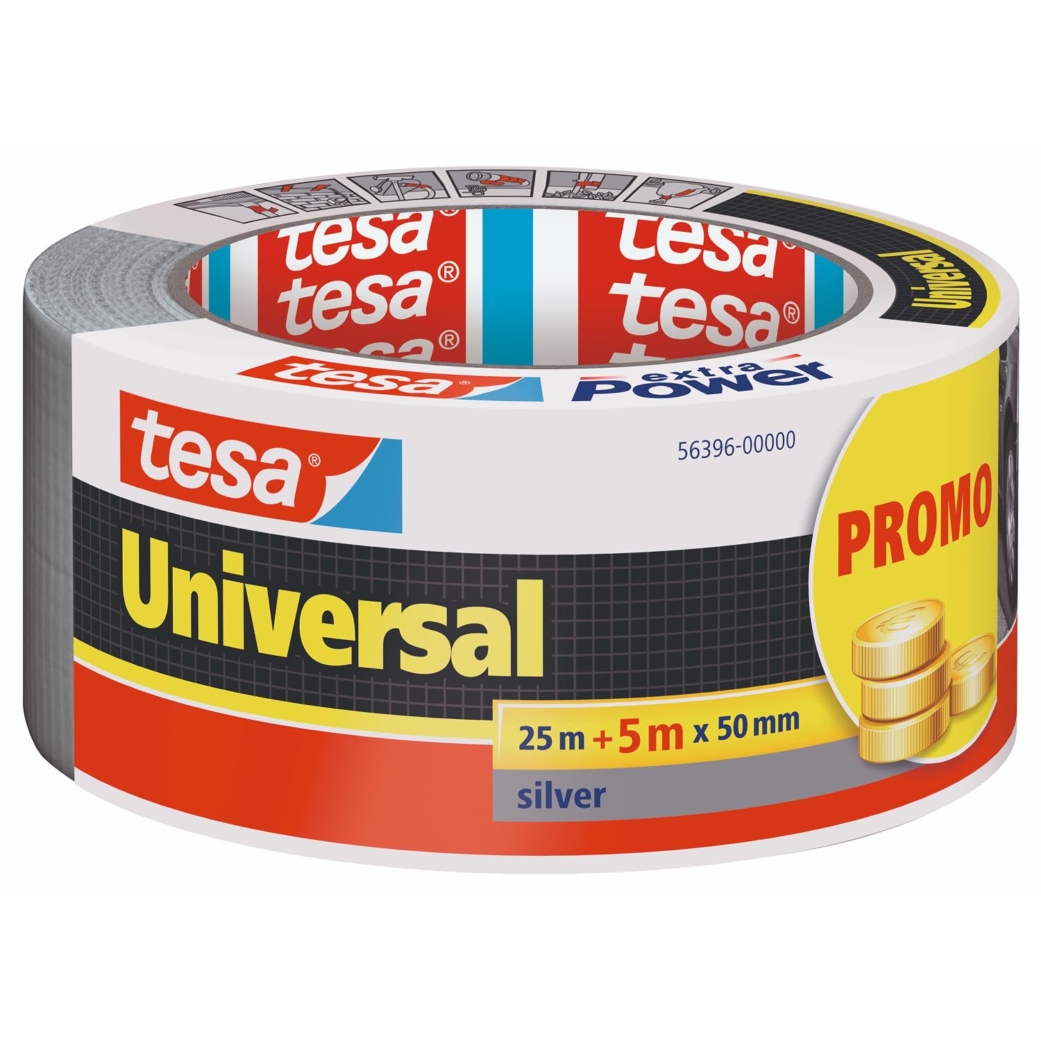 tesa extra Power Universal Duct Tape - Adhesive Tape with Extra Strong Hold and Versatile Use - For Repairs, Fastening, Sealing and More - Grey - 1 roll - 30 m x 50 mm