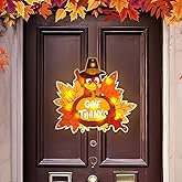 Wonderjune 13.7 Inch Thanksgiving Door Sign Decor with Light Give Thanks Turkey Decoration Fall Harvest Thanksgiving with LED Hanging Decor Battery Powered for Door Window Home