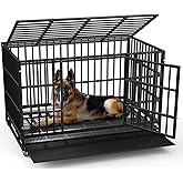 LEMBERI 48 Inch Heavy Duty Indestructible Dog Crate, 500lbs Capacity Escape Proof Double Door Kennel with Lockable Wheels, 36