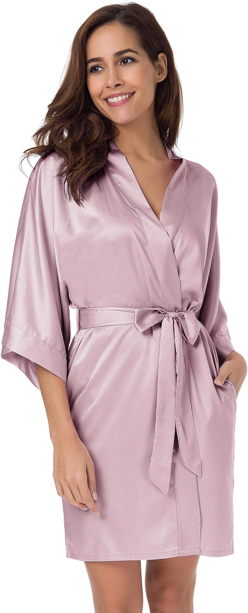 Women's Satin Robe,Silk Dressing Gown Soft Lightweight Sleepwear,Wedding Party Loungewear Short Nightwear XS-XXL