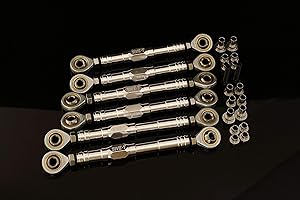 GTBRacing CNC Aluminum Front Rear Suspension and Steering Turnbuckle Tie Rod Set for 1/5 RC Car Losi 5ive-t 5T Upgrade Part (Silver)