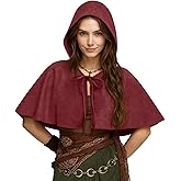 Aprceo Medieval Cowl Hood for Women Men, Short Witch Cape, Velvet Hooded Cloak with Tie Closure for Halloween Cosplay Costume